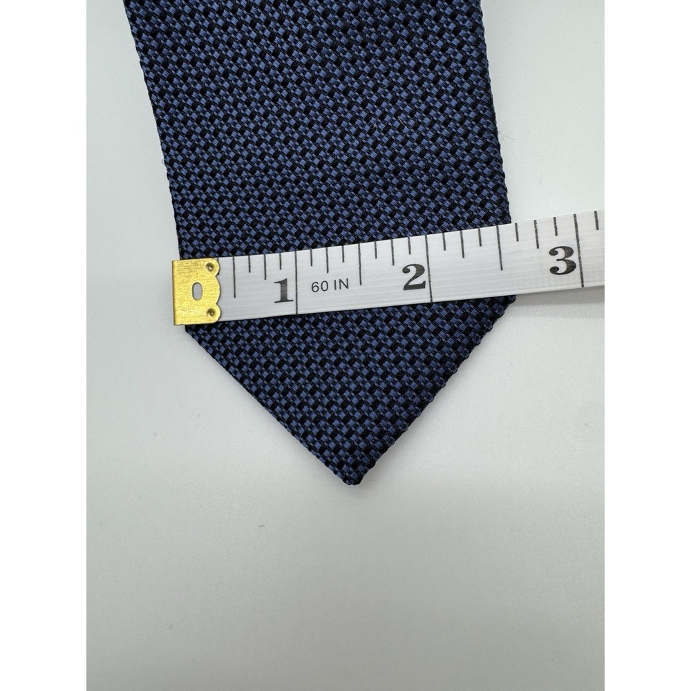 Theory Silk Tie Blue Black Geometric Pattern Textured USA Made Necktie - Picture 4 of 7